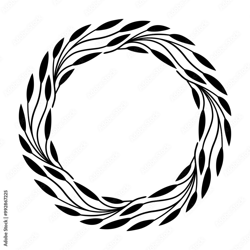 Black round ornamental leaf autumn frame.Natural pattern. Vector illustration. Nice background. Plate design Black round ornamental leaf autumn frame.Natural pattern. Vector illustration. Nice background. Plate design