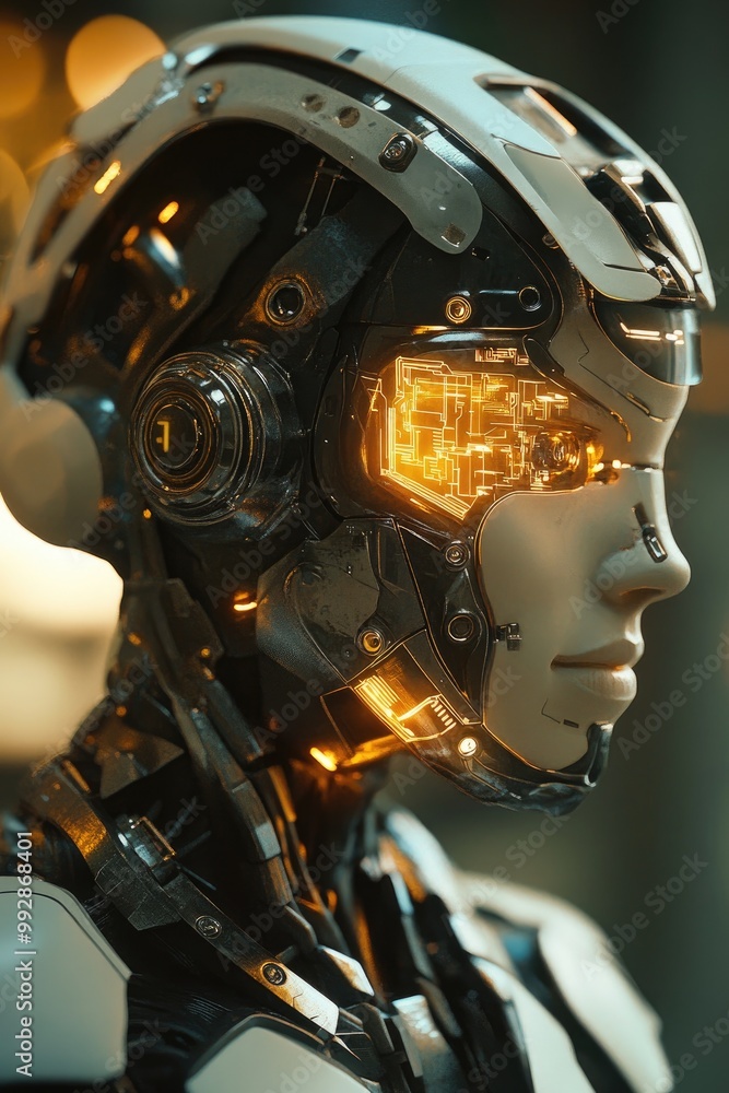 Artistic 3D rendering of a cyborg featuring advanced artificial intelligence Artistic 3D rendering of a cyborg featuring advanced artificial intelligence