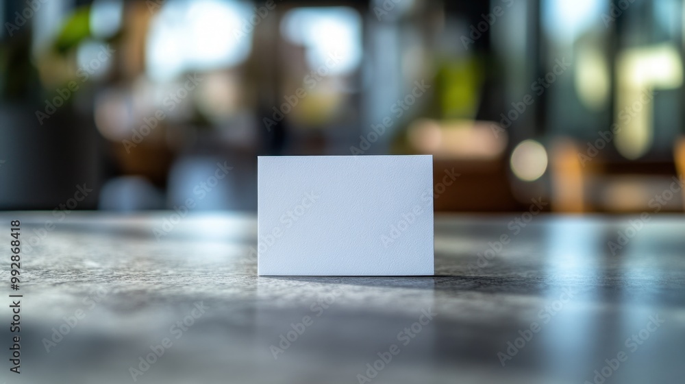 A blank white sheet of paper placed strategically on a polished surface with a softly blurred gray background in an indoor setting A blank white sheet of paper placed strategically on a polished surface with a softly blurred gray background in an indoor setting