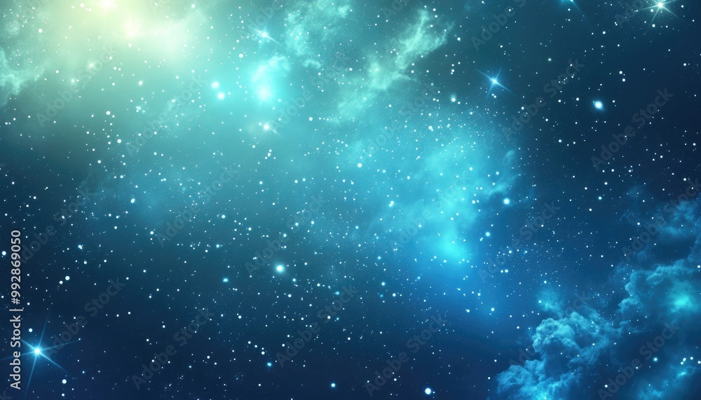 Obraz premium Light blue and green 2D cartoon template featuring sparkling cosmic stars Abstract illustration ideal for creating celestial backgrounds