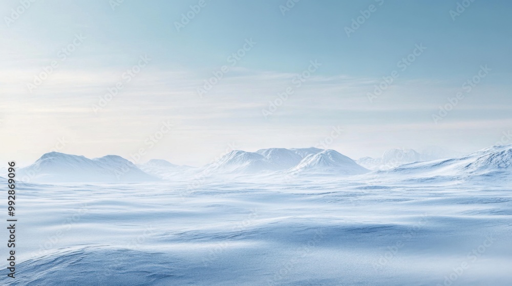 A vast, snow-covered plain with mountains in the background A vast, snow-covered plain with mountains in the background