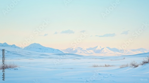 A snowy mountain range with a clear blue sky