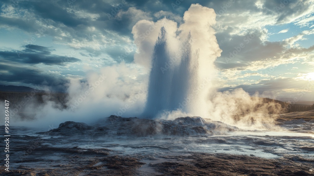 A large geyser is spewing water into the air A large geyser is spewing water into the air