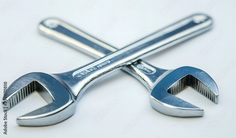 Crossed Adjustable Wrenches on White Background Design Crossed Adjustable Wrenches on White Background Design