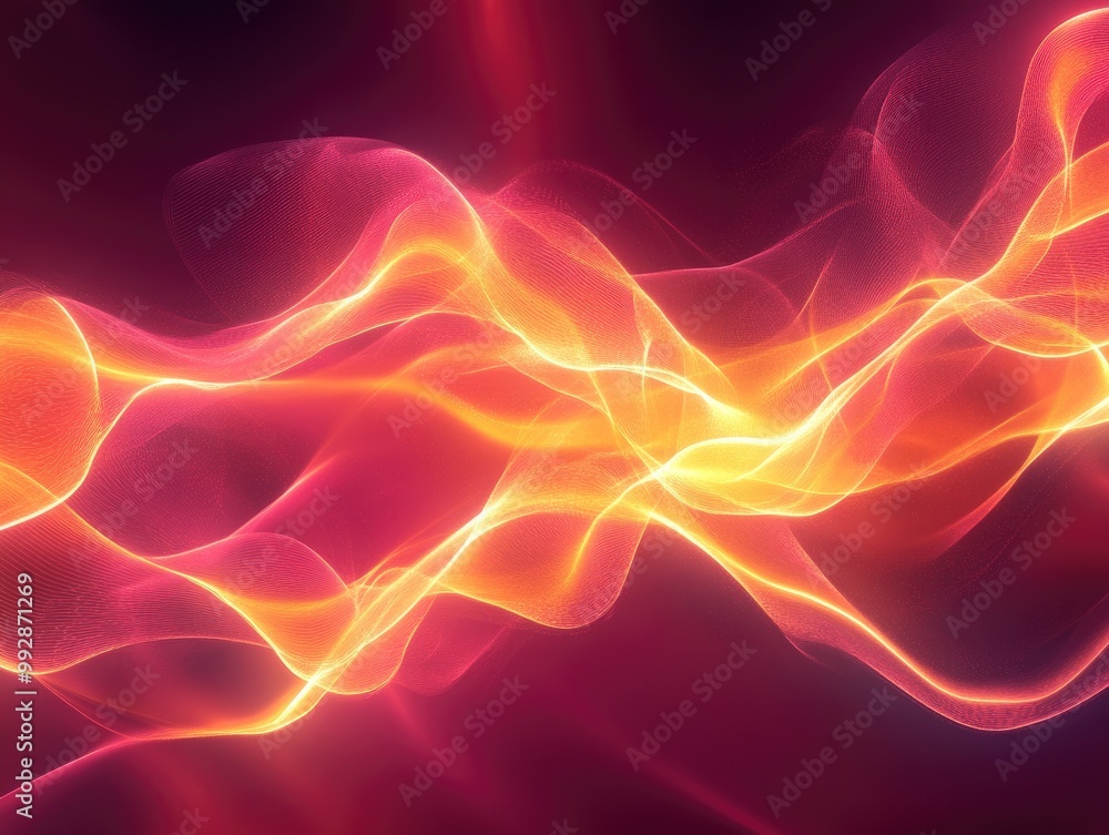 Fototapeta premium Abstract fantasy lights with wave shapes in red and orange featuring dark contours and luminous pink fluid lines