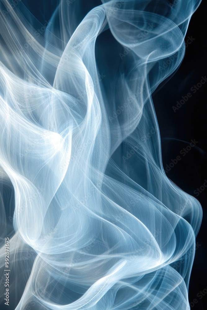 Obraz premium Abstract soft waves in shades of white and blue against a dark background