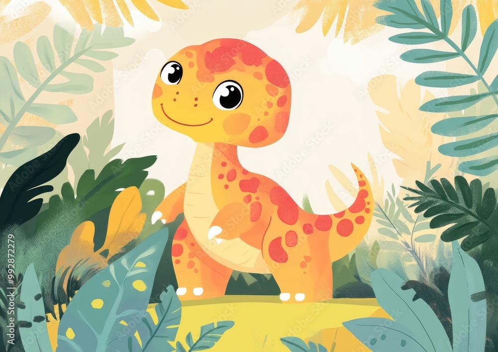 Illustration of a baby dinosaur with a playful design Illustration of a baby dinosaur with a playful design