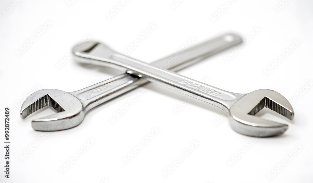 Crossed Adjustable Wrenches on White Background Design Crossed Adjustable Wrenches on White Background Design