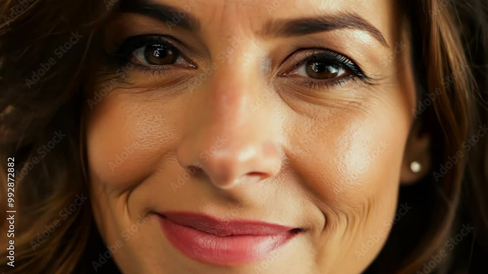 Close-up portrait of a smiling woman with warm expressions and wrinkles Close-up portrait of a smiling woman with warm expressions and wrinkles
