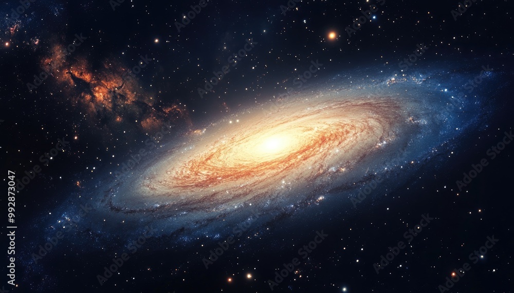 Fototapeta premium Illuminated galaxy set against a dark expanse filled with stars