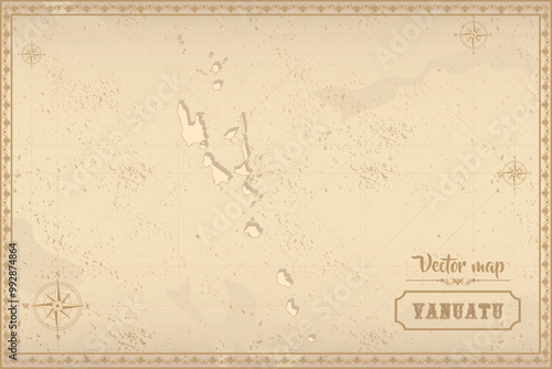 Map of Vanuatu in the old style, brown graphics in retro fantasy style.