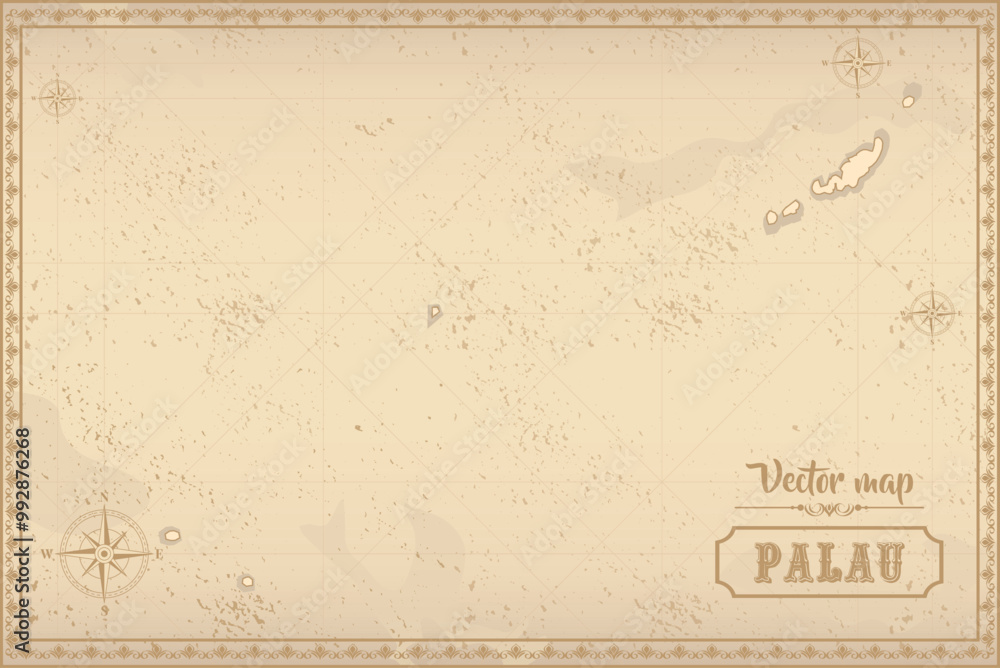 Fototapeta premium Map of Palau in the old style, brown graphics in retro fantasy style.