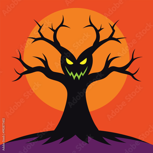 The vector illustration of the magic tree with a Halloween concept. Whimsical Tree of Spooks and Specters.