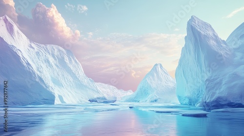 Wallpaper Mural Futuristic icebergs and abstract frozen landscapes featuring mountains and glaciers in a 3D illustration Torontodigital.ca