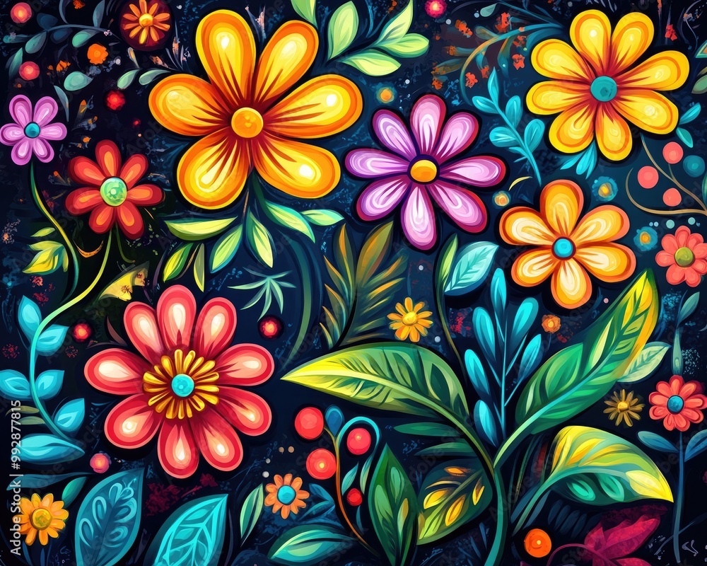 Fototapeta premium Vibrant Floral Decorative Design and Cartoon Artwork