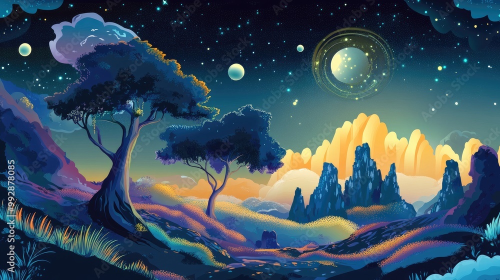 Fototapeta premium Fantasy abstract 2D cartoon backdrop