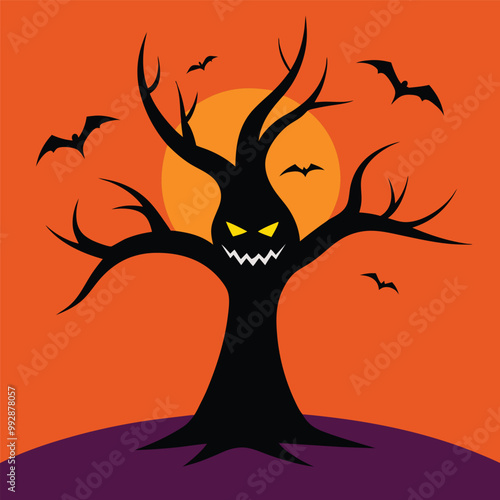 The vector illustration of the magic tree with a Halloween concept. Whimsical Tree of Spooks and Specters.