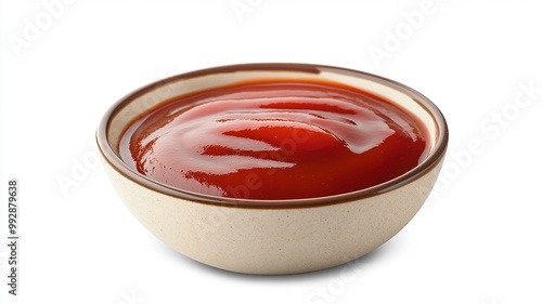 Ketchup in a bowl isolated on white background