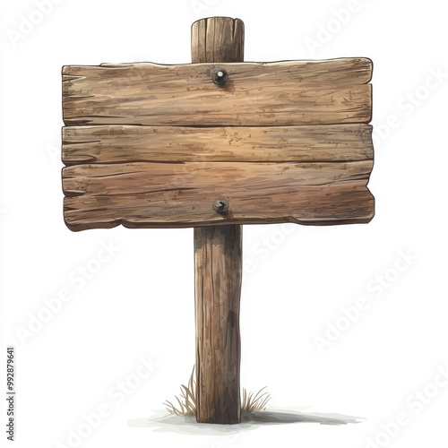 A weathered wooden signpost with a blank space for a message, isolated on a white background. photo