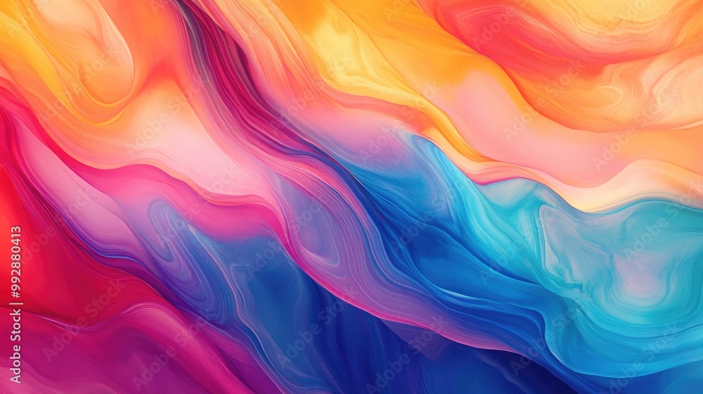 Vibrant multicolored abstract background featuring fluid curves and a textured design resembling a creative blend of bright fantasy elements with a wavy gradient
