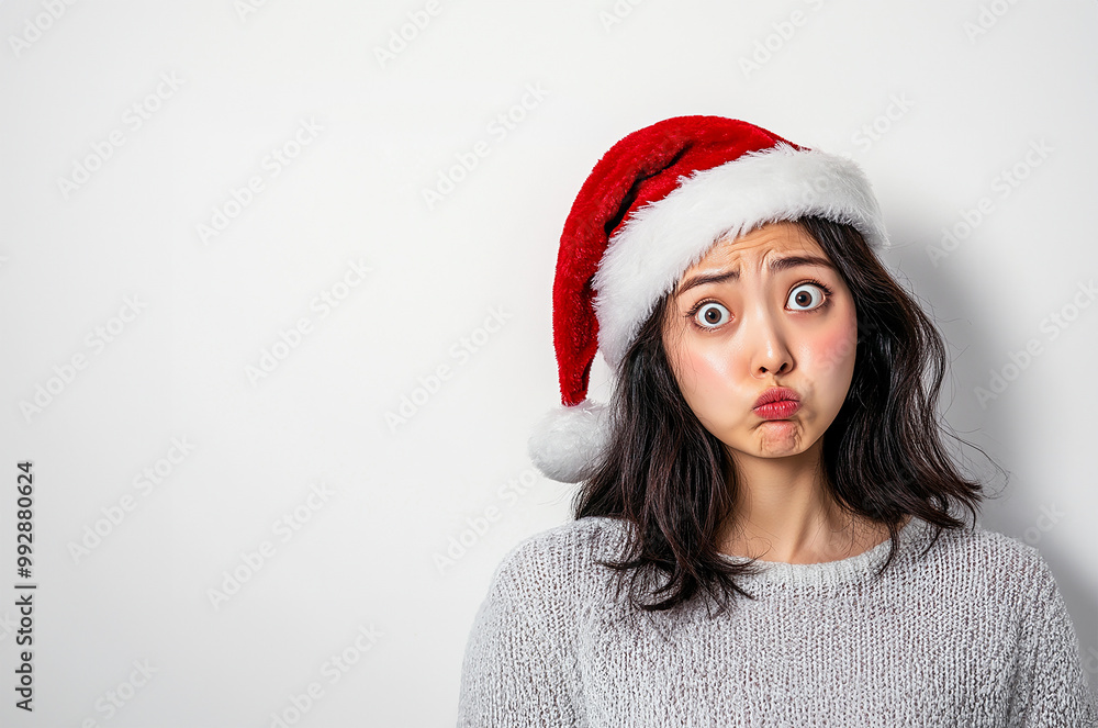 Asian woman, Christmas, sideways glance Asian woman, Christmas, sideways glance