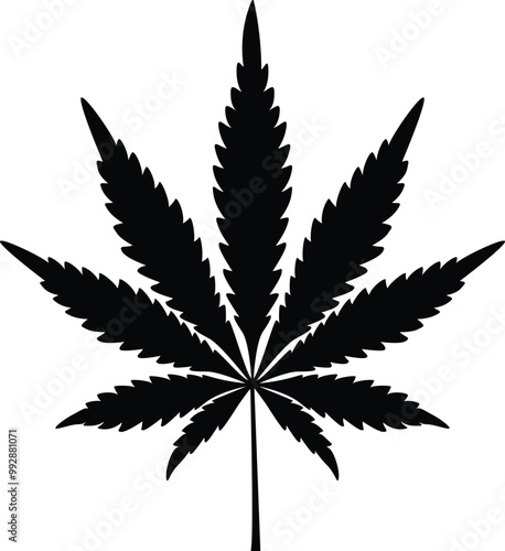 silhouette cannabis leaf on transparent background, marijuana leaf