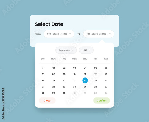 Simple calendar element or date range pickup web and mobile ui popup design