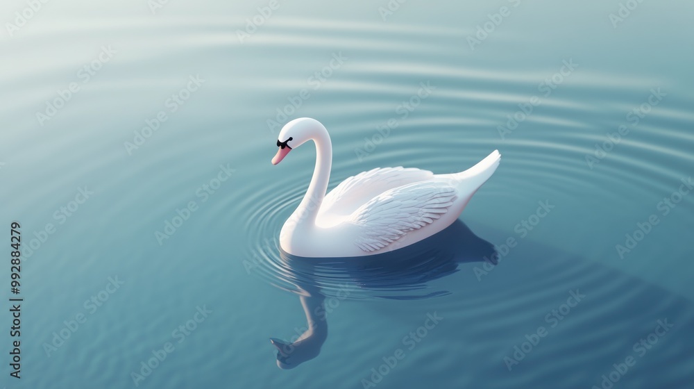 A serene swan gliding on calm waters, creating gentle ripples in the reflection. A serene swan gliding on calm waters, creating gentle ripples in the reflection.