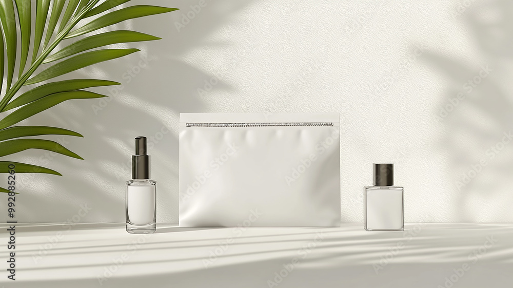 White cosmetic bag on a white background mockup White cosmetic bag on a white background mockup