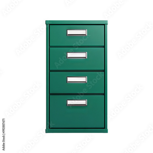 Green filing cabinet with four drawers, white isolate background, Transparent Background photo