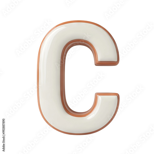 Letter C, 3D design, white and copper color, isolated background, Transparent Background