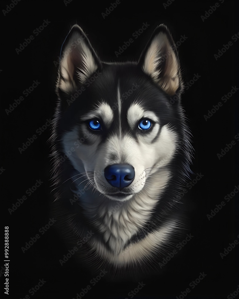 portrait of a husky dog, isolated on a black background portrait of a husky dog, isolated on a black background
