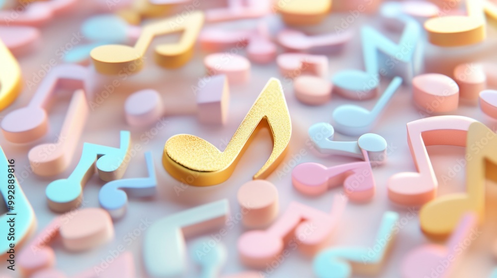Fototapeta premium A colorful arrangement of music notes in various pastel shades, creating a playful vibe.