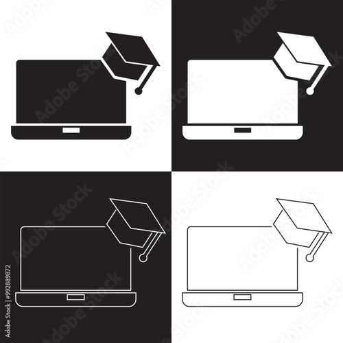 Online course icon collection set. Containing digital education, virtual learning, platform, video lecture, interactive content, self paced, course materials icon.  Vector illustration EPS 10