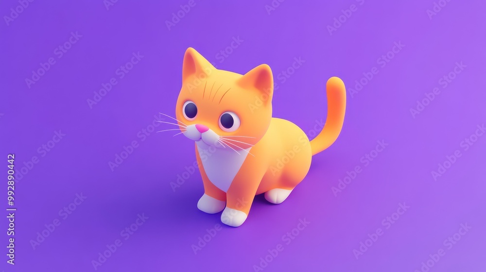 A cute, stylized orange cat figure on a purple background. A cute, stylized orange cat figure on a purple background.