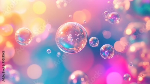 Abstract desktop wallpaper featuring floating bubbles against a vibrant colorful backdrop