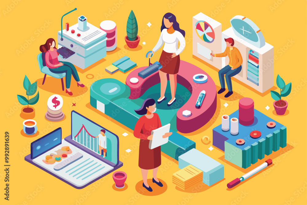 Women engaging in various activities related to menopause management at home, Customizable isometric illustration of menopause Women engaging in various activities related to menopause management at home, Customizable isometric illustration of menopause