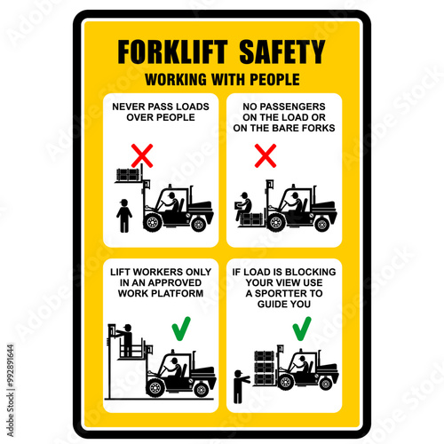 Forklift Safety, working with people, information vector