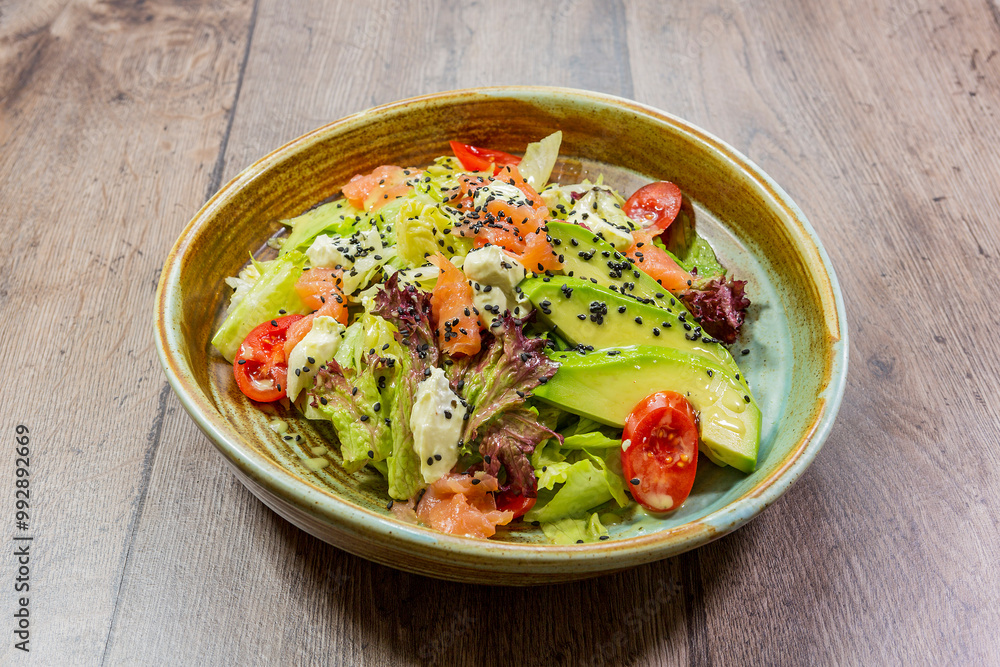 delicious fresh salad. salad with tomatoes, cucumbers and other vegetables with toasted bread and looking great. delicious fresh salad. salad with tomatoes, cucumbers and other vegetables with toasted bread and looking great.