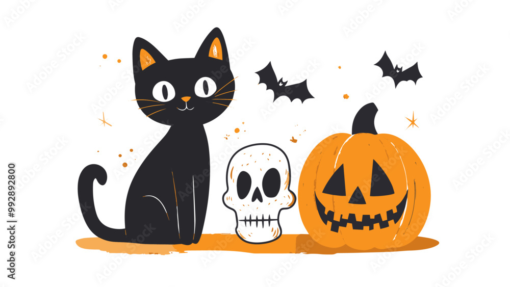 Halloween Quirky Vectors Cat Skull and Jack-O-Lanterns Halloween Quirky Vectors Cat Skull and Jack-O-Lanterns