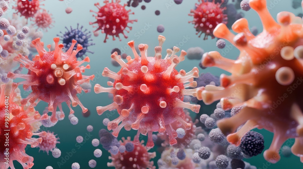 3D illustration of the mutated coronavirus SARS CoV 2 Delta plus variant depicting various subvariants within the COVID 19 pandemic context 3D illustration of the mutated coronavirus SARS CoV 2 Delta plus variant depicting various subvariants within the COVID 19 pandemic context