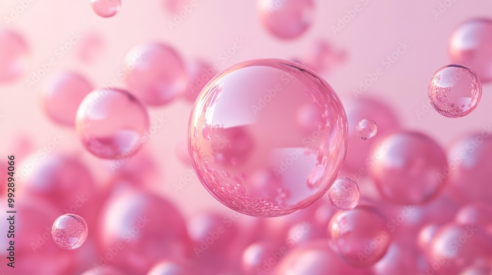 3D visualization of pink bubbles of different sizes 3D visualization of pink bubbles of different sizes
