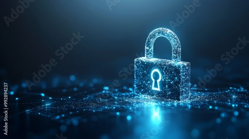 an illuminated padlock on a taxtured blue background representing digital security concept generative ai  photo