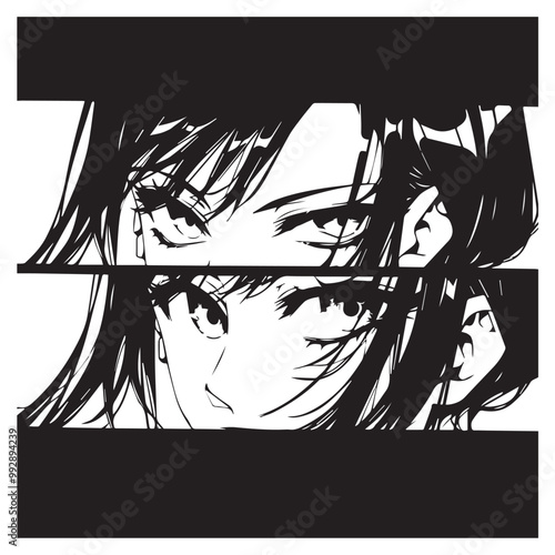 pretty beautiful anime eyes of a woman illustration comic panel style black and white vector cartoon japanese manga style tattoo design