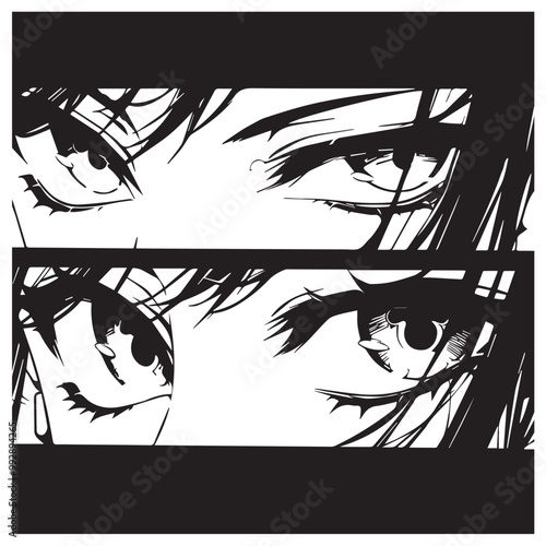 pretty beautiful anime eyes of a woman illustration comic panel style black and white vector cartoon japanese manga style tattoo design