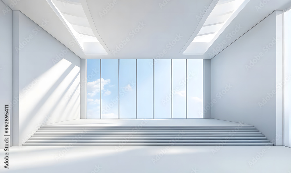 Modern Minimalist Interior with Large Windows and Staircase Design Modern Minimalist Interior with Large Windows and Staircase Design