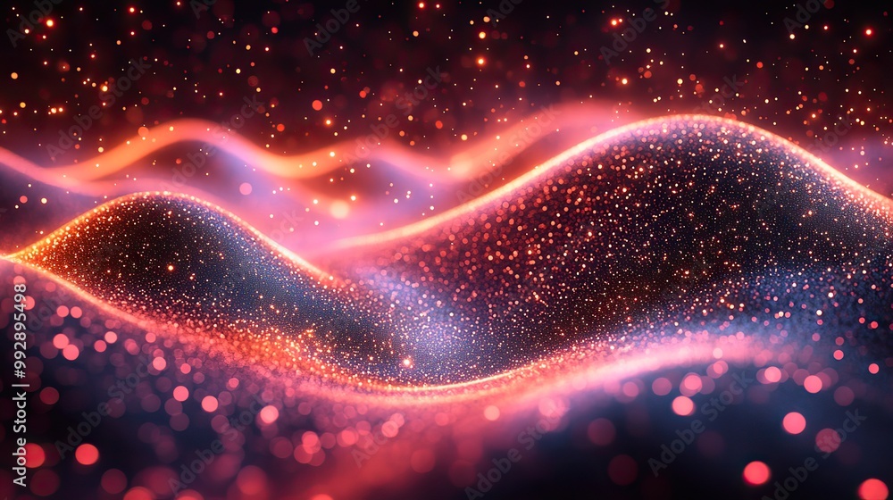 A technology background with particle waves and moving dots, representing big data and abstract tech themes.