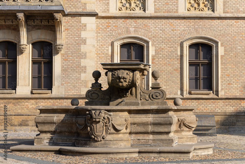 Baroque Carrati Public Fountain (Carratiho Kasna), located at Hradcany on Saint George Square, Prague, Czech Republic