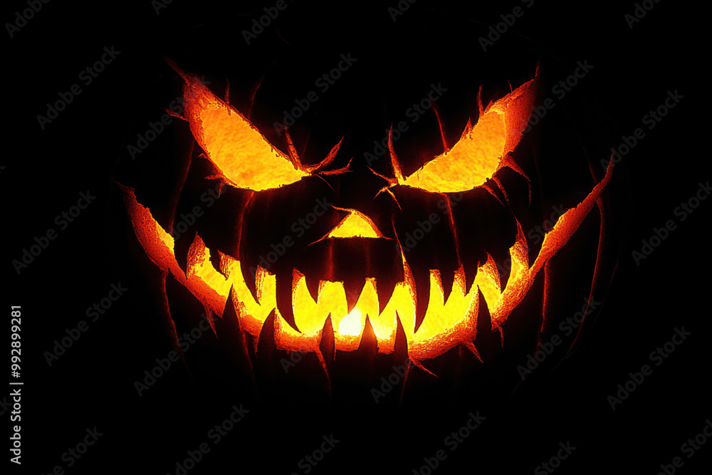 Naklejka premium Eerie Jack-o'-lantern on Black Background