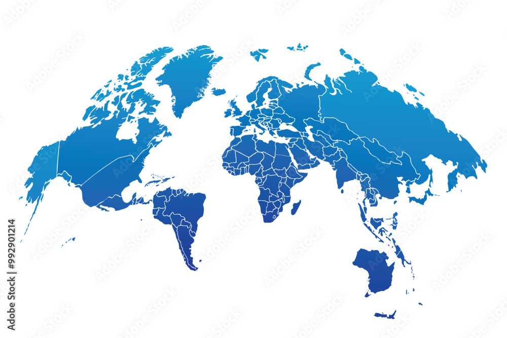 Naklejka premium Global curved World map. Blue Earth Planet background vector illustration.